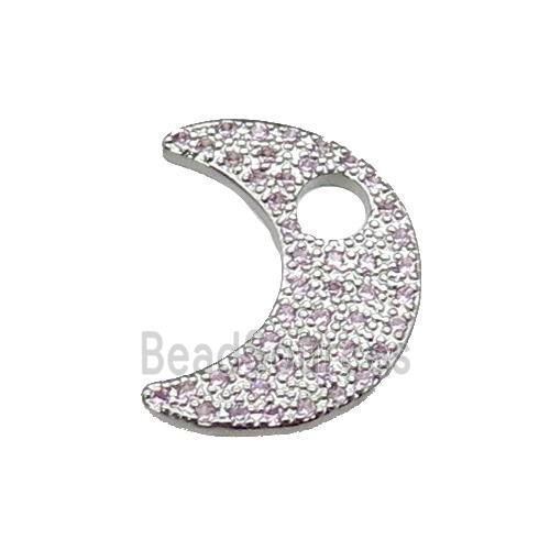 copper moon pendant pave zircon, platinum plated