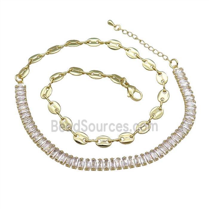 Copper Necklace Pave White Zircon Gold Plated