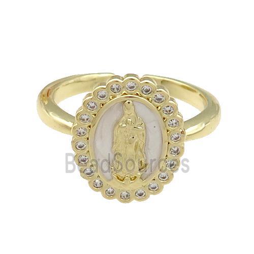 Copper Ring Jesus White Enamel Gold Plated Adjustable