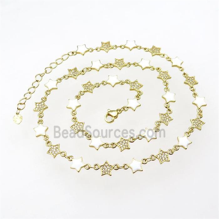 Copper Star Necklace Pave Zircon White Enamel Gold Plated