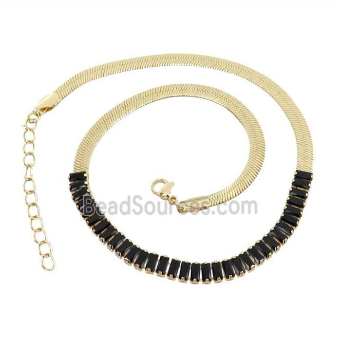 Copper FlatSnake Necklace Pave Black Zircon Gold Plated