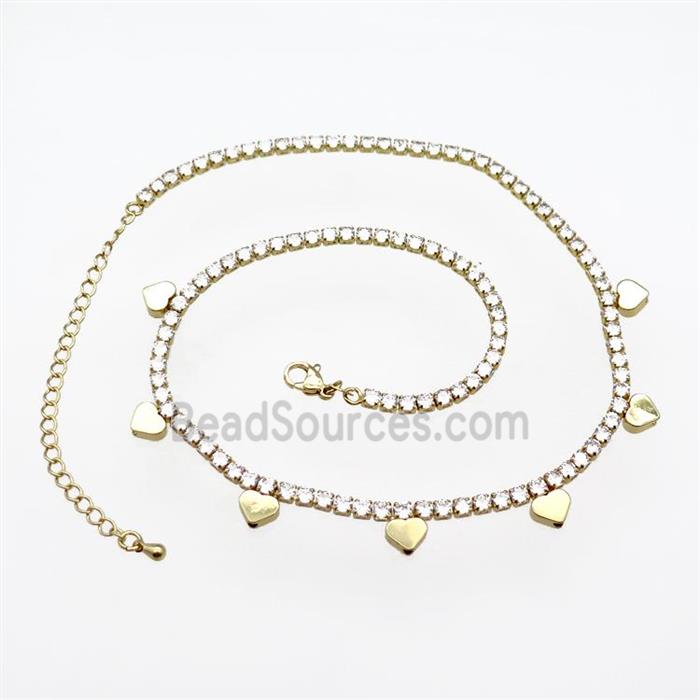 Copper Necklace Pave Zircon Heart Gold Plated