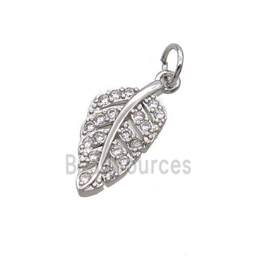 Copper Leaf Pendant Pave Zircon Platinum Plated