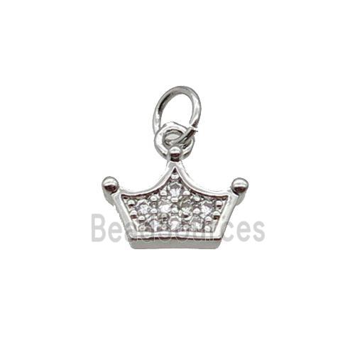 Copper Crown Pendant Pave Zircon Platinum Plated
