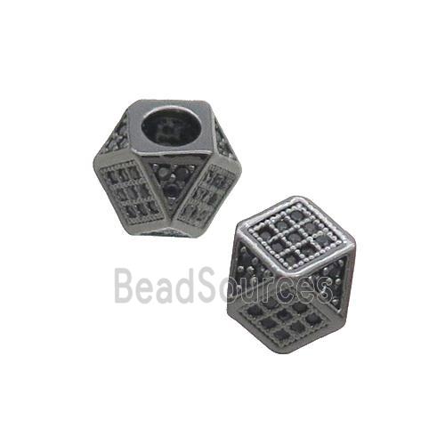 Copper Cube Beads Pave Black Zircon Large Hole Black Plated