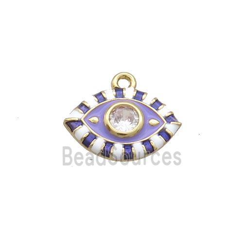 Copper Eye Pendant Pave Zircon Purple Enamel Gold Plated