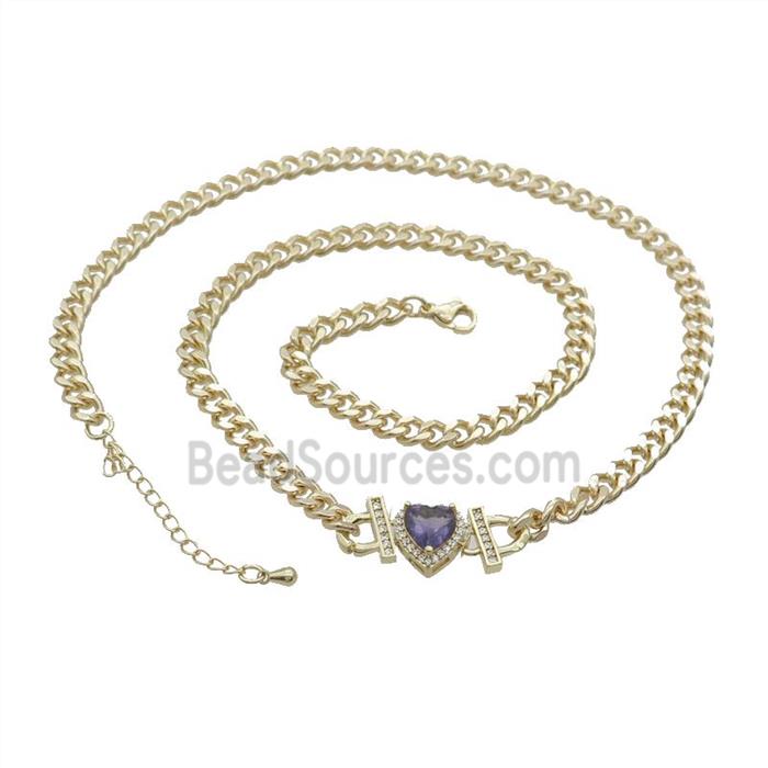 Copper Necklace Pave Purple Crystal Heart Gold Plated
