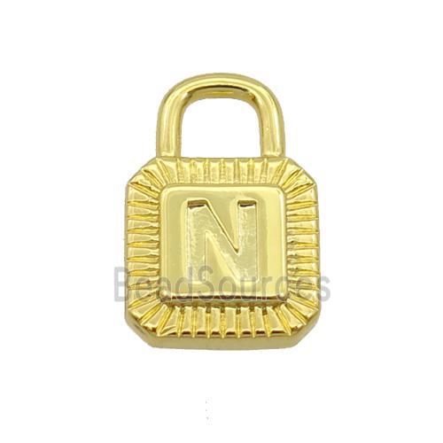 Copper Lock Pendant N-Letter Gold Plated