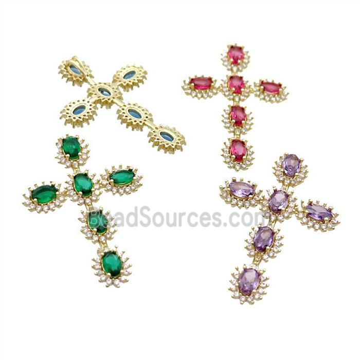 copper cross pendant pave zircon, gold plated
