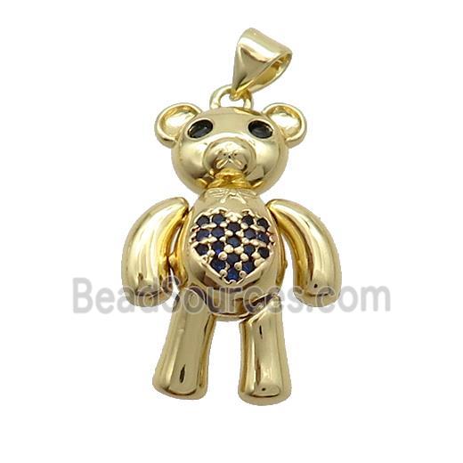 Copper Bear Pendant Pave Black Zircon Gold Plated