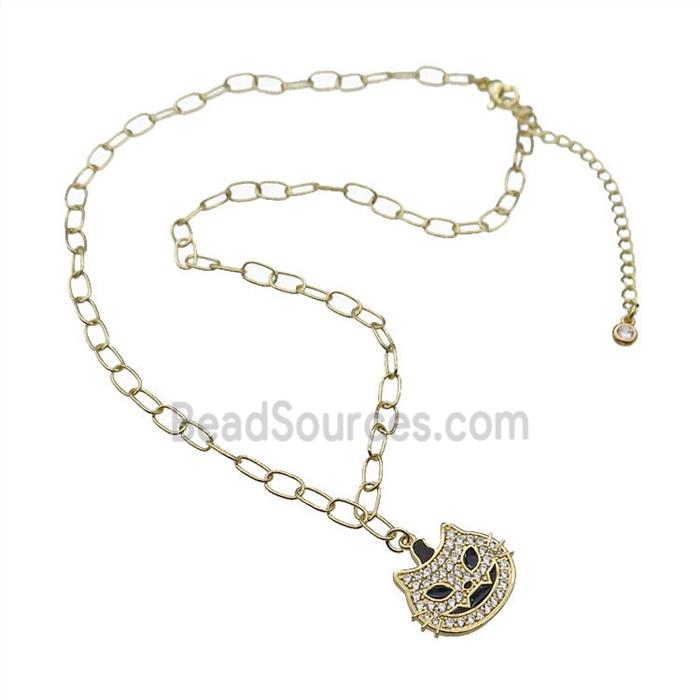 Copper Necklace With Halloween Cat Charms Pave Zircon Gold Plated