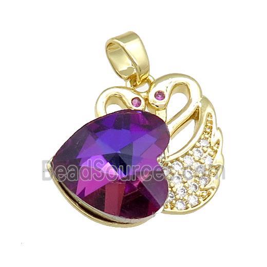 Copper Swan Pendant Pave Crystal Glass Zircon Heart Gold plated