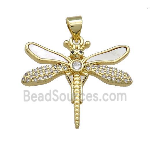 Copper Dragonfly Pendant Pave Shell Zircon 18K Gold Plated