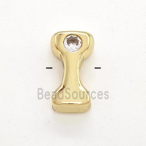 Copper Letter-I Beads Pave Zircon Gold Plated