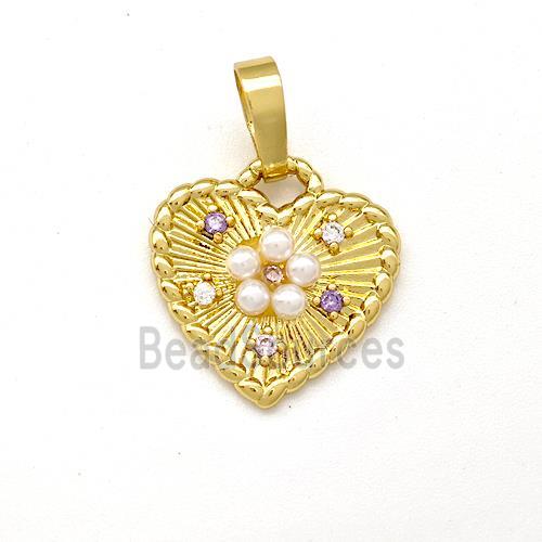 Copper Heart Pendant Pave Pearlized Resin Zirconia Gold Plated