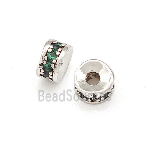 Copper Heishi Beads Pave Green Zirconia Platinum Plated