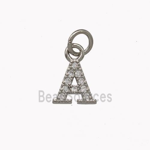 Copper Letter-A Pendant Pave Zirconia Platinum Plated