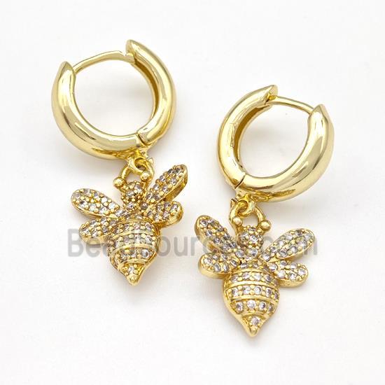 Copper Honeybee Hoop Earrings Pave Zirconia Gold Plated