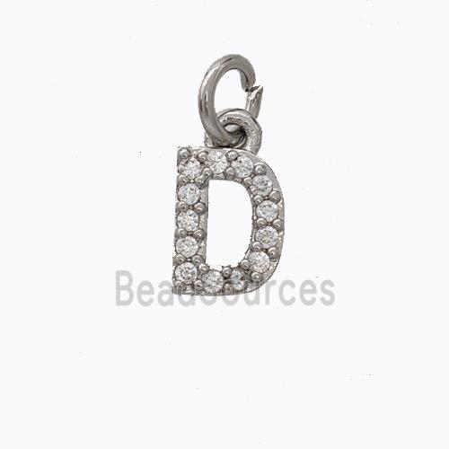 Copper Pendant Pave Zirconia Letter-D Platinum Plated