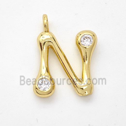 Copper Letter-N Pendant Pave Zirconia Gold Plated