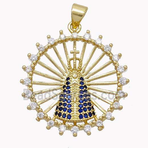 Pope Charms Copper Pendant Pave Zirconia Gold Plated