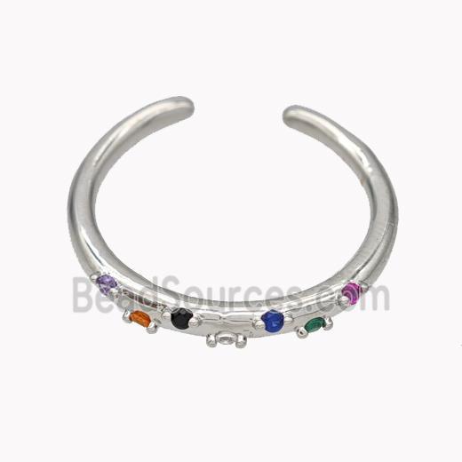 Copper Ring Micropave Zirconia Multicolor Platinum Plated