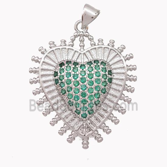 Copper Heart Pendant Micropave Zirconia Platinum Plated