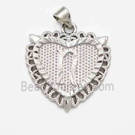 Copper Heart Pendant Letter-N Platinum Plated