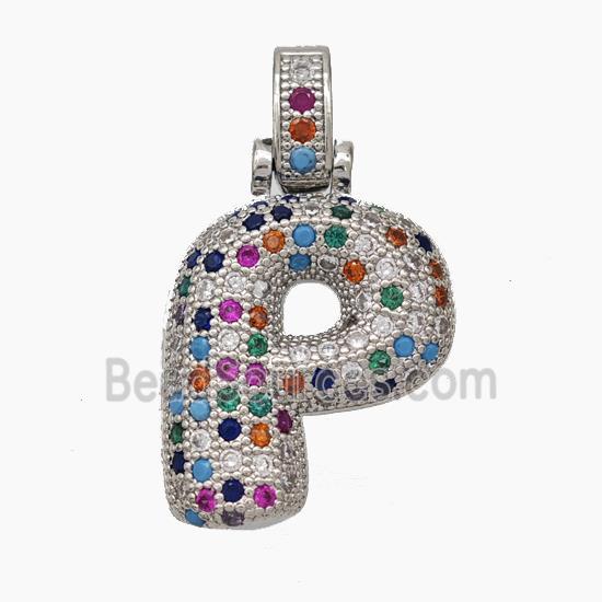 Copper Letter-P Pendant Micropave Zirconia Platinum Plated