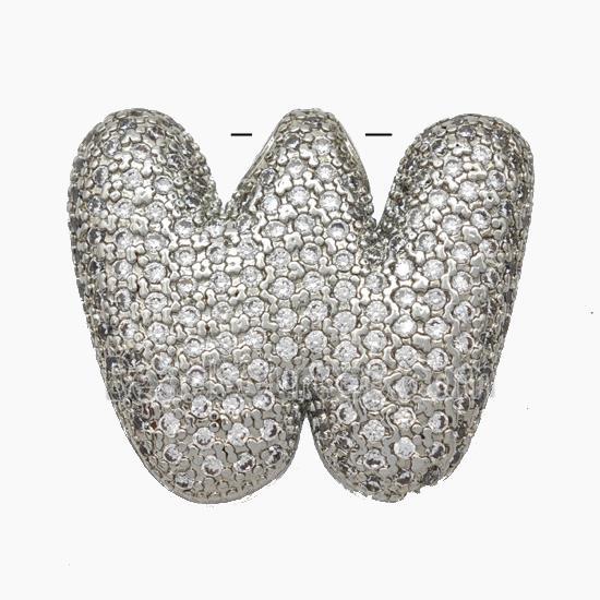 Copper Letter-W Pendant Pave Zirconia Platinum Plated