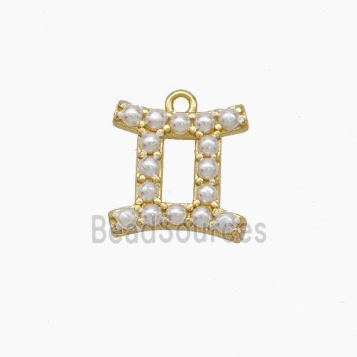 Copper Pendant Pave Pearlized Resin Zodiac Gemini Gold Plated