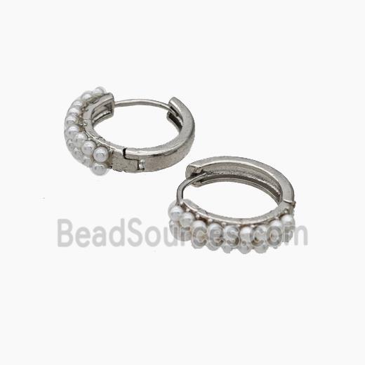 Copper Hoop Earrings Pave Pearlized Resin Platinum Plated