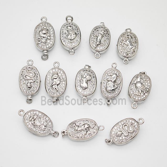 Copper Connector Pave Zirconia Chinese Zodiac Platinum Plated Mixed