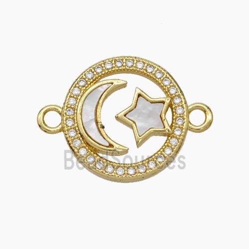 Copper Moon Star Connector Micropave Zirconia Shell 18K Gold Plated