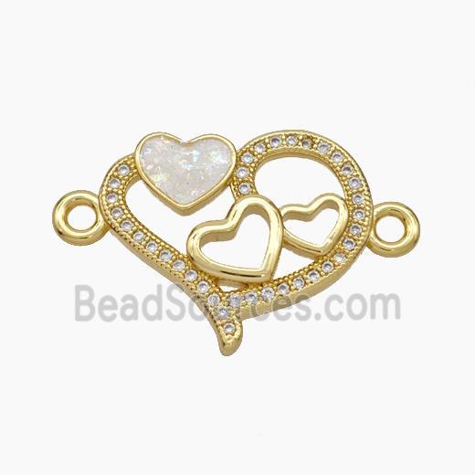 Copper Heart Connector Pave Zirconia Fire Opal 18K Gold Plated