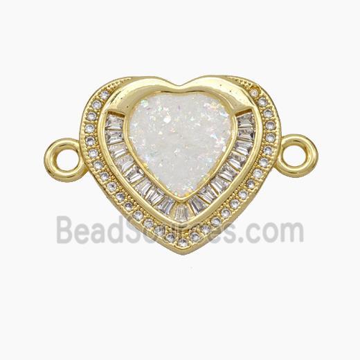 Copper Heart Connector Pave Zirconia Fire Opal 18K Gold Plated