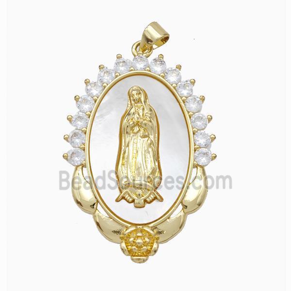 Copper Jesus Pendant Pave Shell Zirconia 18K Gold Plated