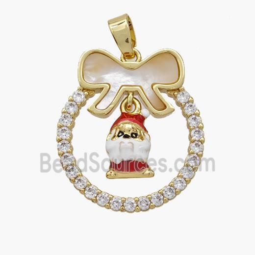Christmas Snowman Copper Bow Pendant Pave Shell Zirconia Painted 18K Gold Plated