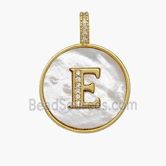 Copper Letter-E Pendant Pave Shell Zirconia Circle 18K Gold Plated