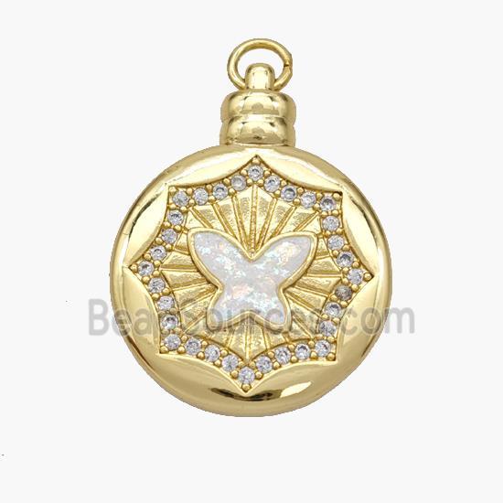 Copper Butterfly Pendant Pave Fire Opal Zirconia Circle 18K Gold Plated