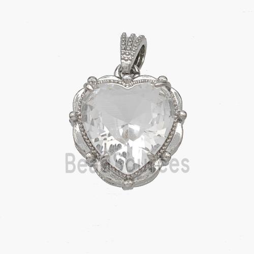 Copper Heart Pendant Pave Crystal Glass Platinum Plated