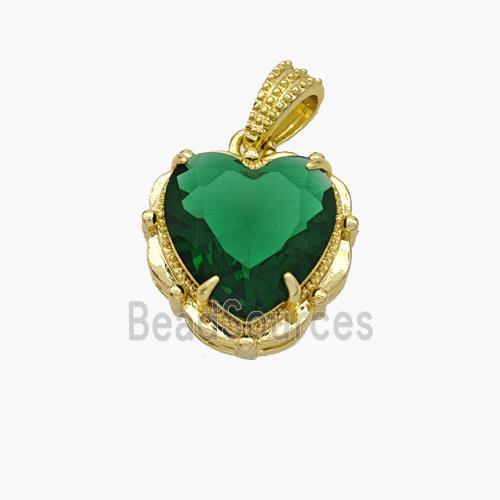 Copper Heart Pendant Pave Green Crystal Glass Gold Plated