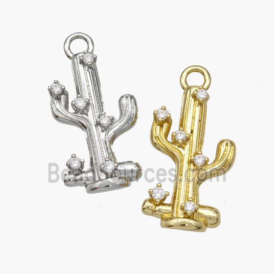Copper Cactus Pendant Pave Zirconia Mixed