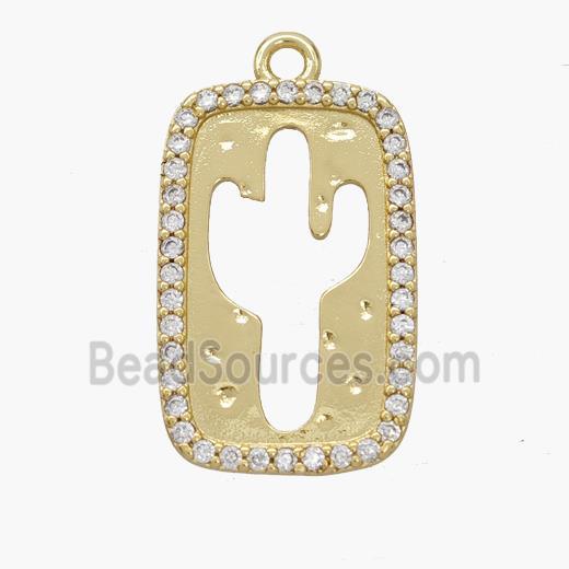Copper Cactus Pendant Pave Zirconia Gold Plated
