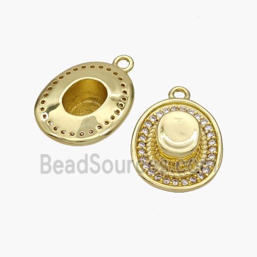 Hat Charms Copper Pendant Pave Zirconia Gold Plated