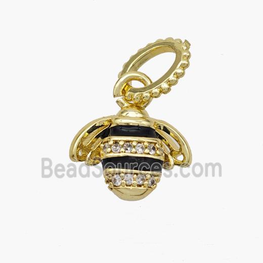 Copper Honeybee Pendant Pave Zirconia Black Enamel Gold Plated