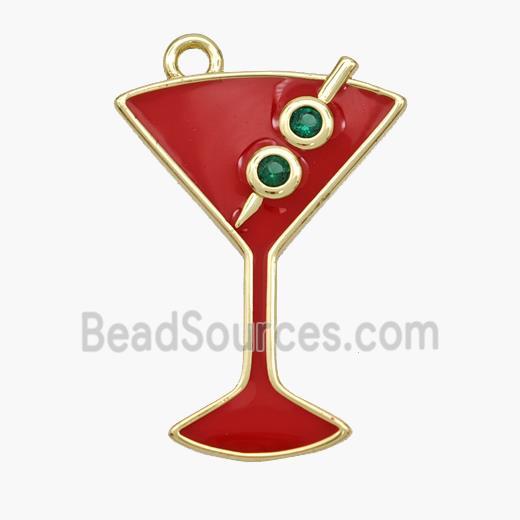 Martini Drink Glass Cup Charms Copper Pendant Red Enamel Gold Plated