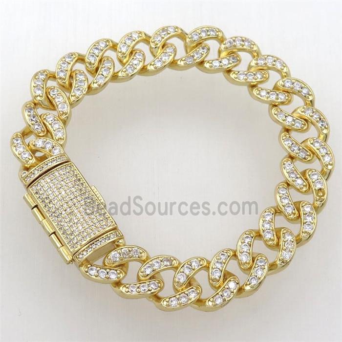 copper bracelet pave zircon, gold plated