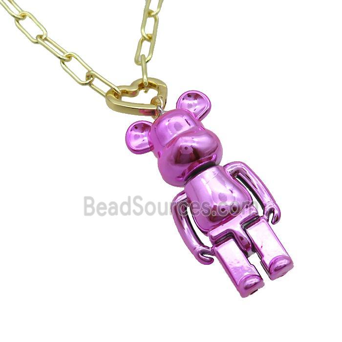 Copper Necklace With Hotpink Lacquered Bear Gold Plated