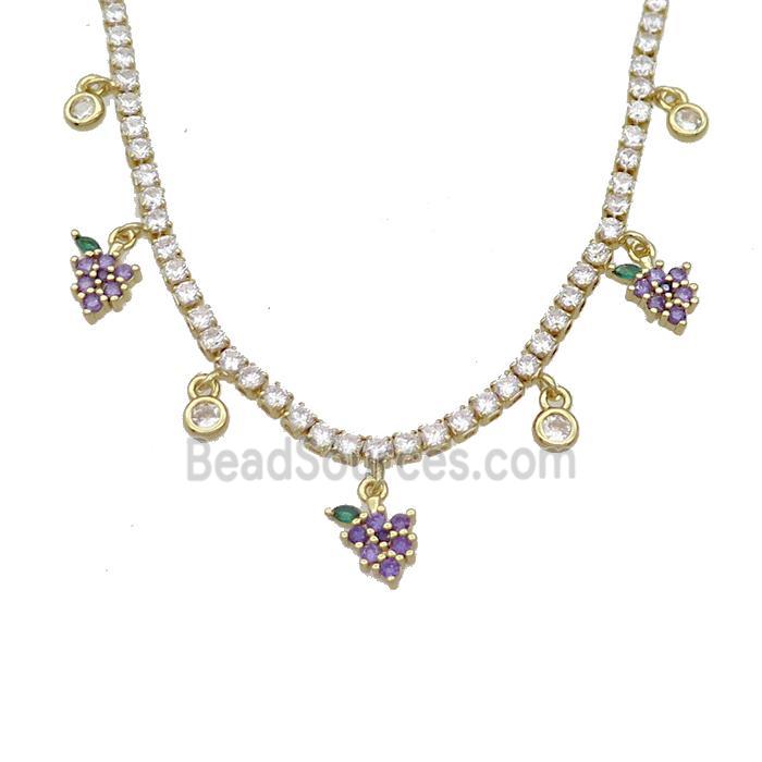 Copper Necklace Pave Crystal Glass Grape Gold Plated